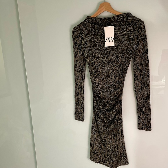 ZARA LONG SLEEVE KNIT DRESS WITH METALLIC THREAD - Picture 12 of 14